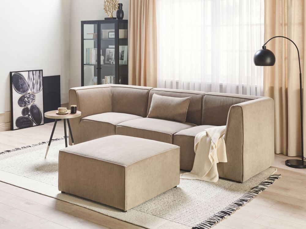 Modular Sofa Beige Taupe Corduroy With Ottoman 3 Seater Sectional Sofa Modern Design Beliani