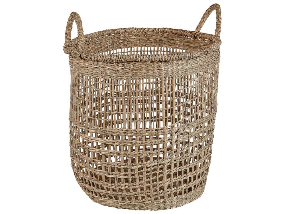 Basket Natural Seagrass With Handles Home Accessory Boho Style Beliani