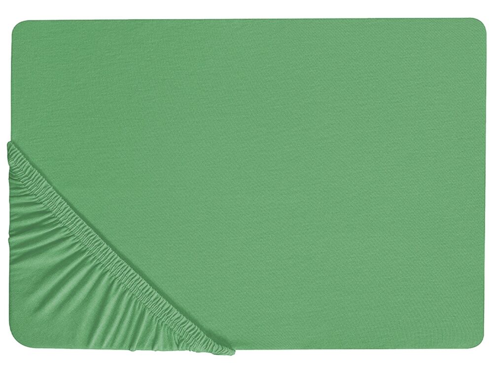 Fitted Sheet Green Cotton 140 X 200 Cm Elastic Edging Solid Pattern Classic Style For Bedroom Beliani