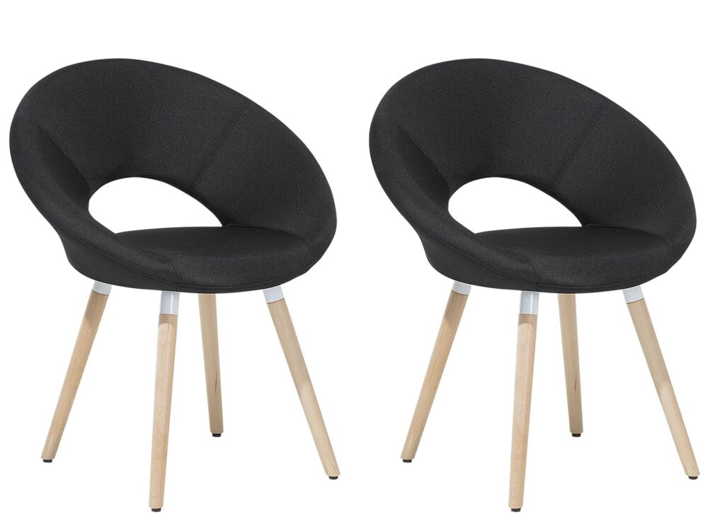 Set Of 2 Dining Chairs Black Fabric Upholstery Light Wood Legs Modern Eclectic Style Beliani