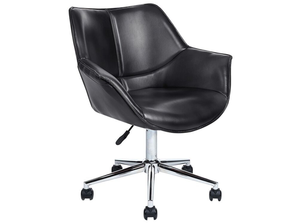 Office Swivel Chair Black Faux Leather Height Adjustable Elegant Beliani
