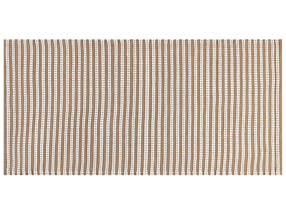 Area Rug White And Brown Cotton 80 X 150 Cm Rectangular Hand Woven Modern Design Beliani