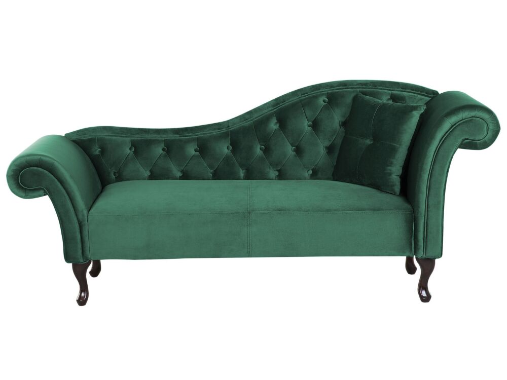 Chaise Lounge Dark Green Velvet Button Tufted Upholstery Right Hand With Cushion Beliani