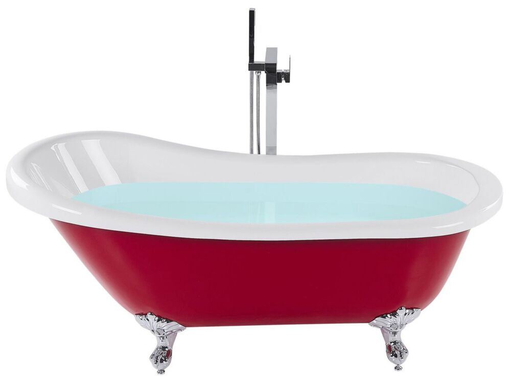 Bath Red Sanitary Acrylic 170 X 76 Cm Freestanding Clawfoot Tub Traditional Retro Design Beliani