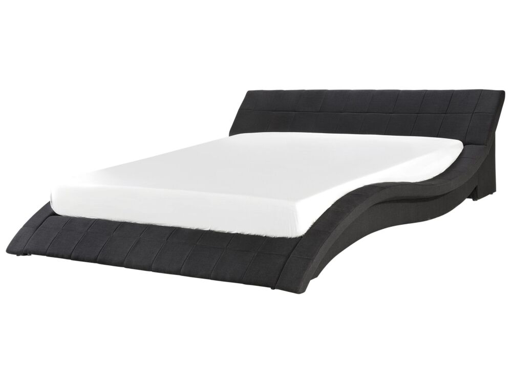 Eu Super King Size Waterbed 6ft Black Fabric Curved Frame With Accessories Contemporary Beliani
