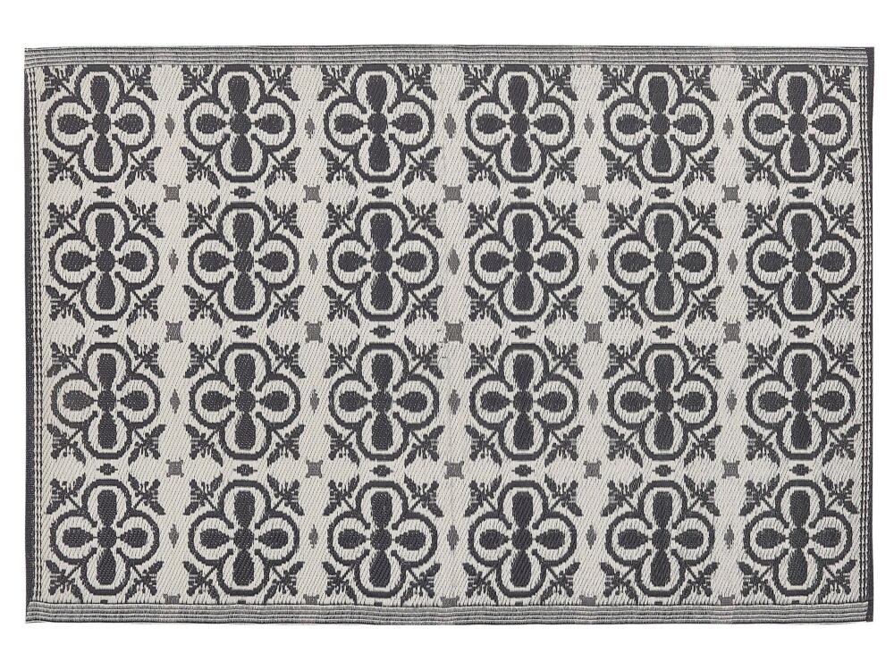 Outdoor Rug Mat Black And White Synthetic 120 X 180 Cm Flower Pattern Modern Beliani