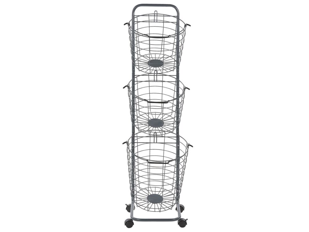 3 Tier Wire Basket Stand Grey Metal With Castors Handles Detachable Kitchen Bathroom Storage Accessory For Towels Newspaper Fruits Vegetables Beliani
