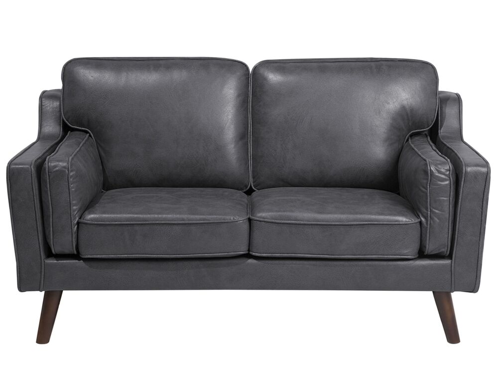 Sofa Grey 2 Seater Faux Leather Wooden Legs Classic Beliani