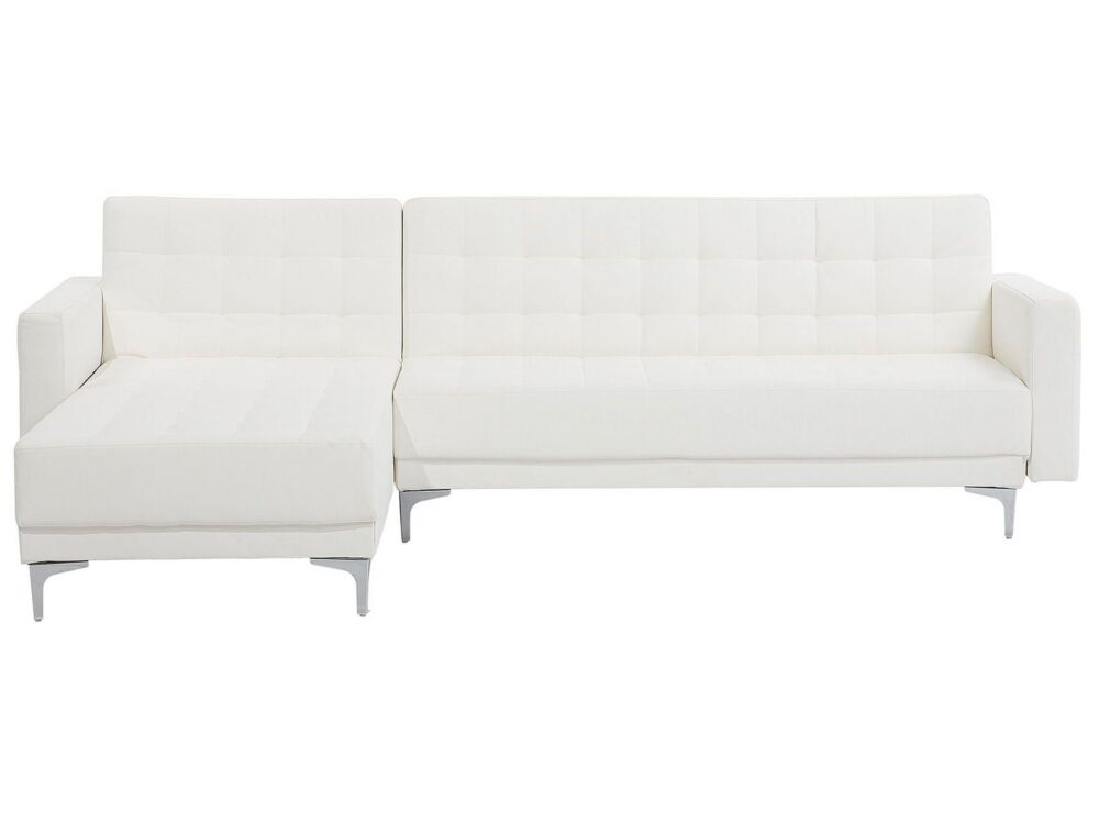 Corner Sofa Bed White Faux Leather Tufted Modern L-shaped Modular 4 Seater Right Hand Chaise Longue Beliani