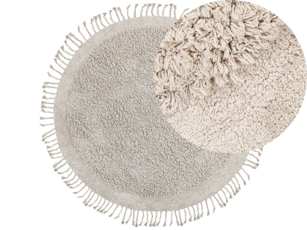 Area Rug Light Beige Cotton ⌀ 140 Cm Shaggy Round Shape With Tassels Boho Style Beliani
