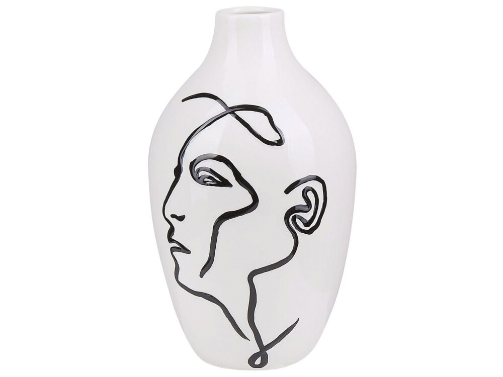 Flower Vase White Stoneware Face Motif Indoor Decoration Piece Modern Design Waterproof Beliani