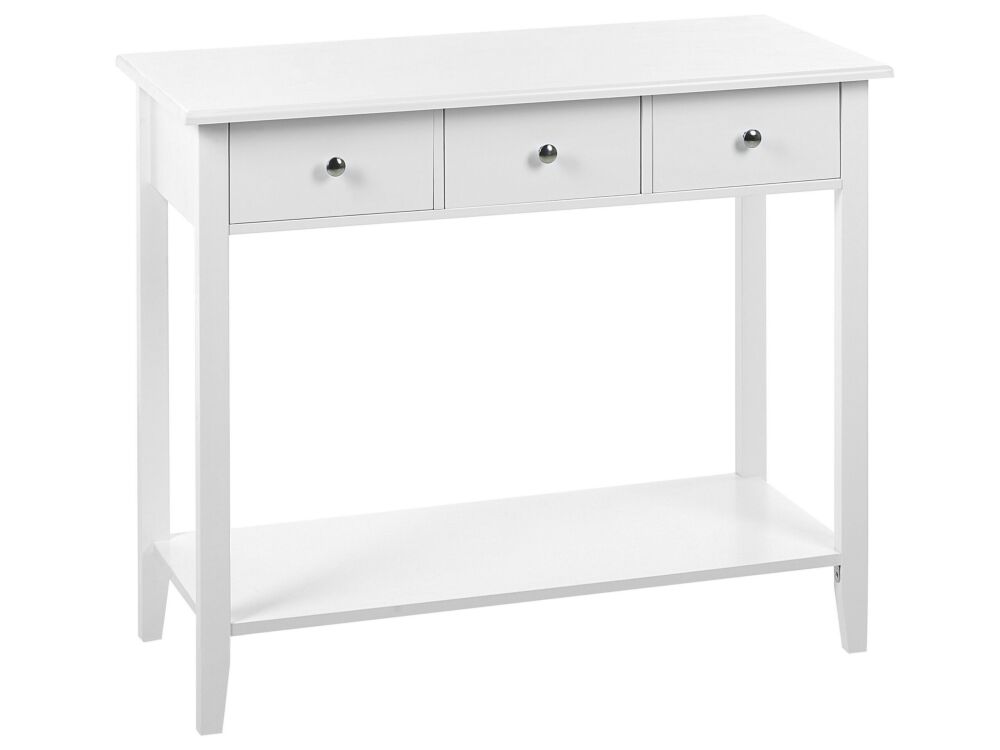 Console Table White Mdf Wooden Legs 90 X 40 X 75 Cm 3 Drawers Shelf Hallway Living Room Furniture Modern Scandinavian Style Beliani