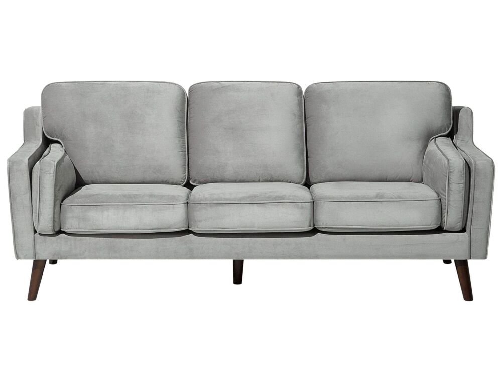 Sofa Light Grey 3 Seater Velvet Wooden Legs Classic Beliani
