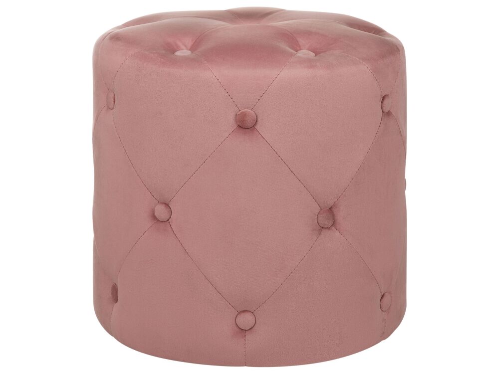 Round Tufted Pink Ottoman Pouffe Quilted Footstool Chesterfield Beliani