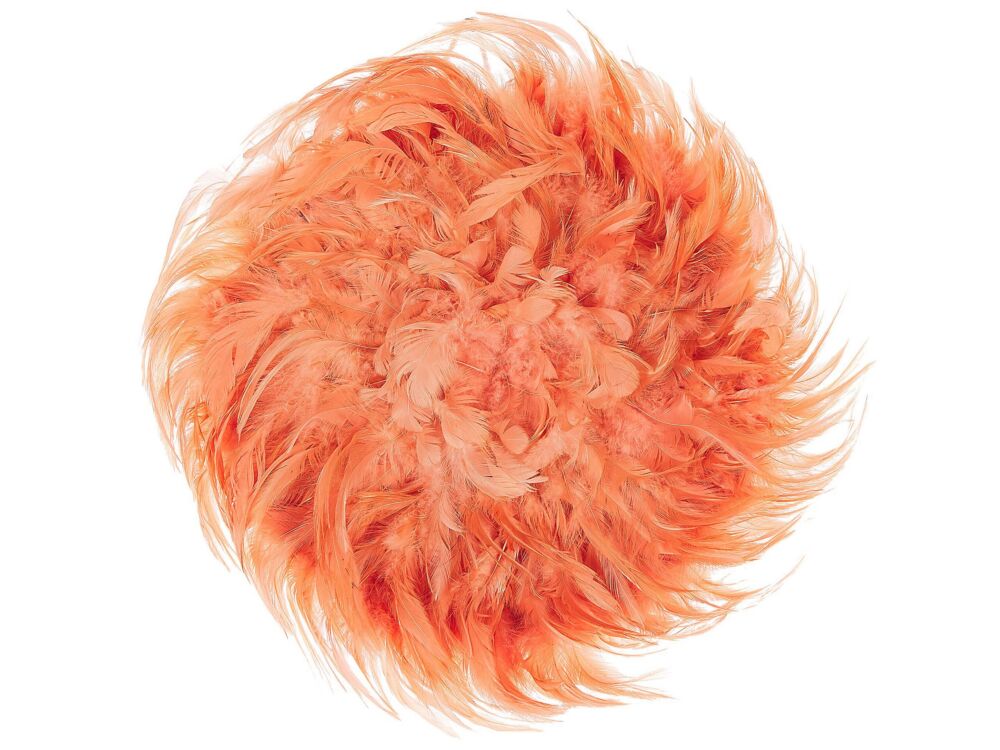 Wall Decoration Coral Red Feathers Round 40 Cm Boho Accent Design Living Room Decor Beliani