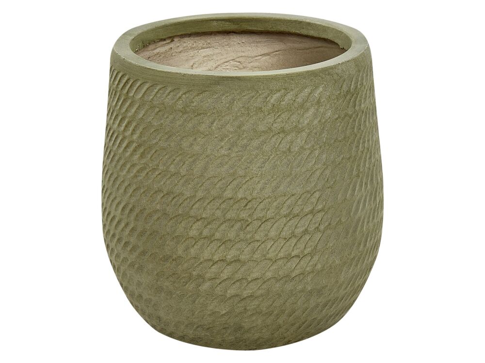 Plant Pot Green Fibre Clay ⌀ 27 Cm Round Outdoor Flower Pot Embossed Pattern Beliani