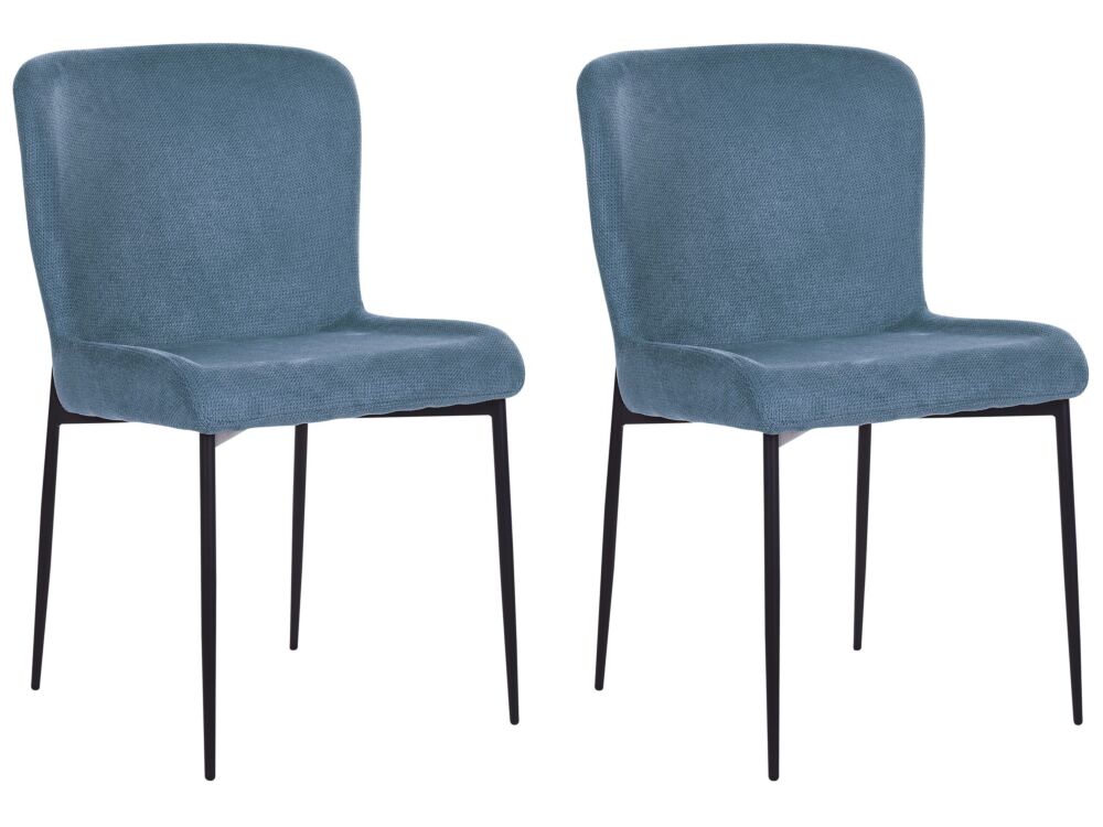 Set Of 2 Chairs Blue Denim Shade Polyester Knitted Texture Metal Legs Beliani