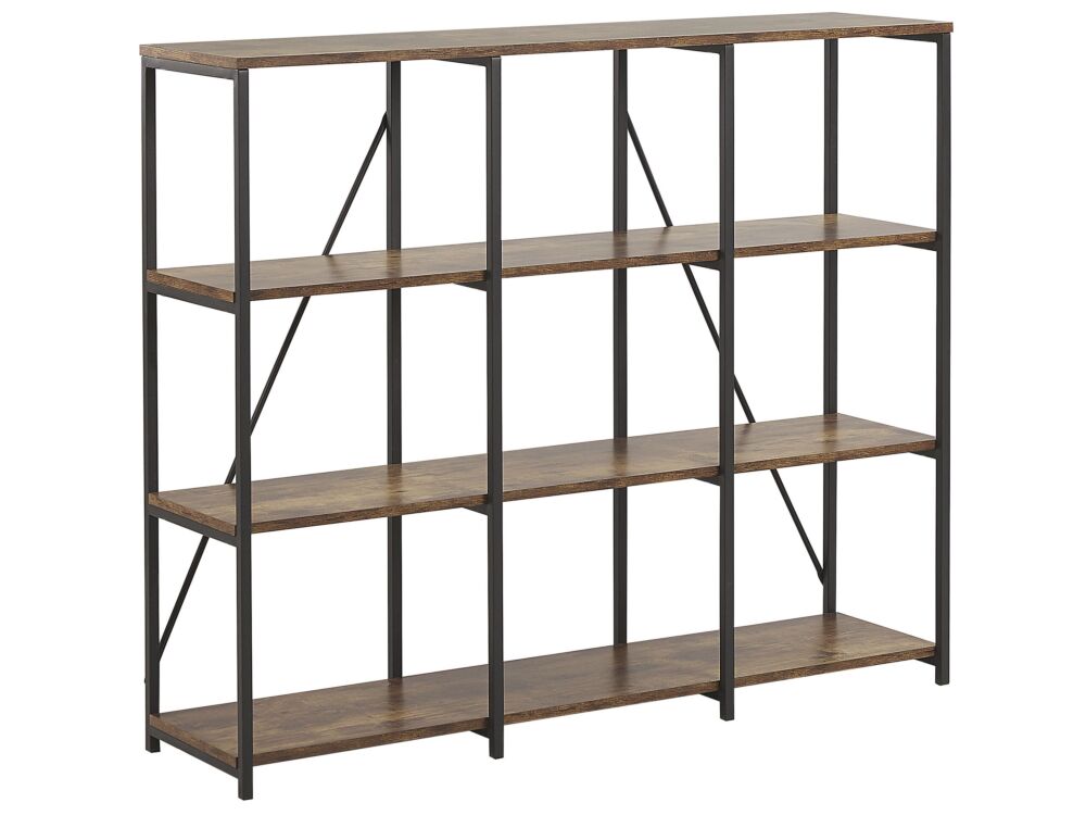 3 Tier Bookcase Dark Wood With Black Metal Frame Open Shelf Industrial Minimalist Shelving Unit Beliani