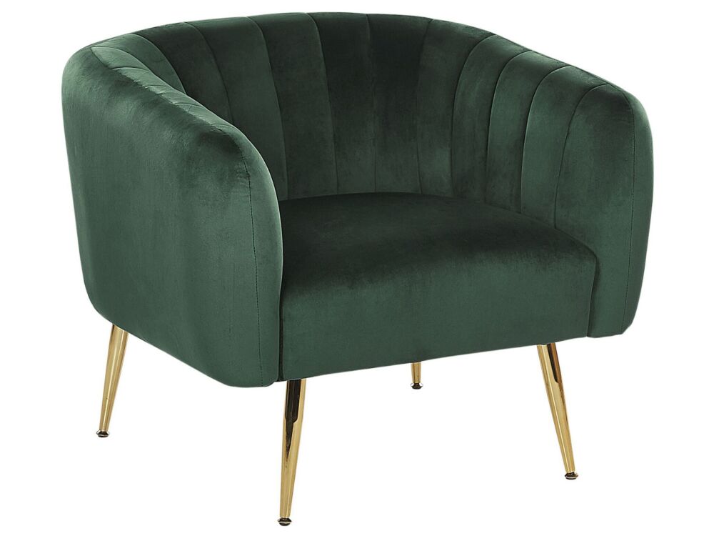 Armchair Green Velvet Golden Metal Frame Round Back Glam Style Beliani