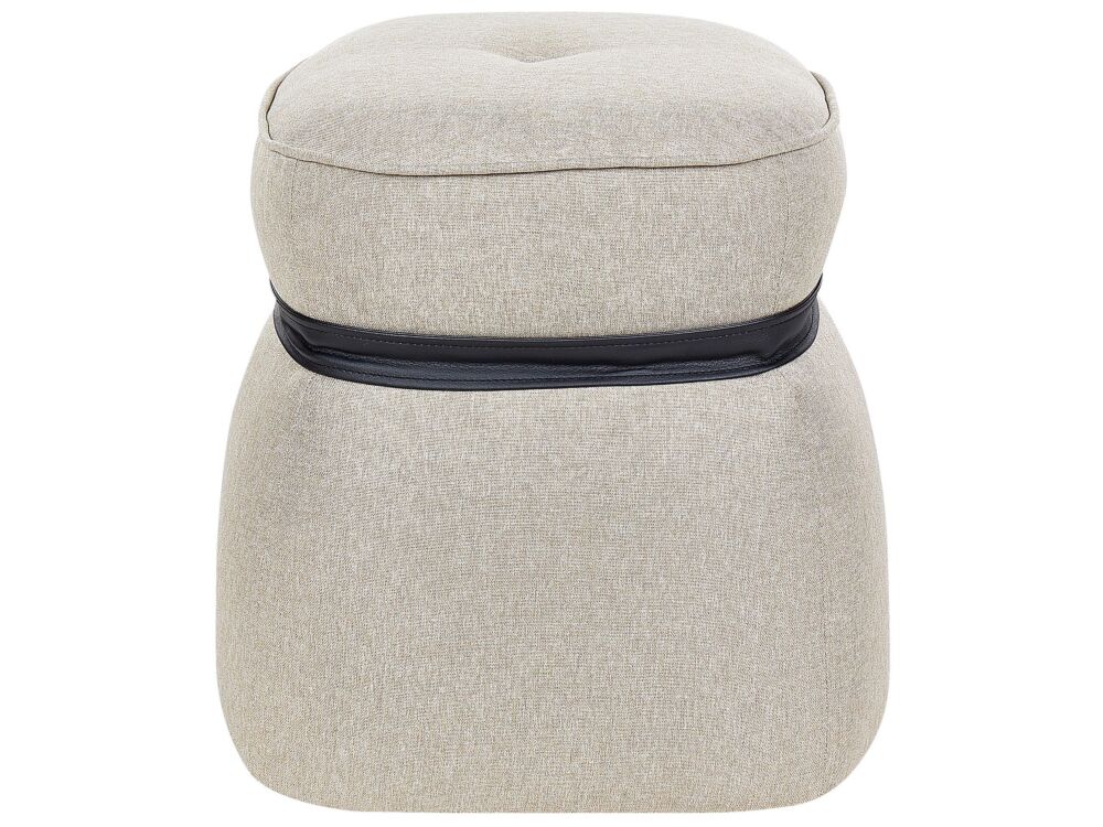 Pouffe Beige Linen Round 45 X 45 X 44 Cm Footstool Accent Upholstery Modern Living Room Bedroom Furniture Beliani