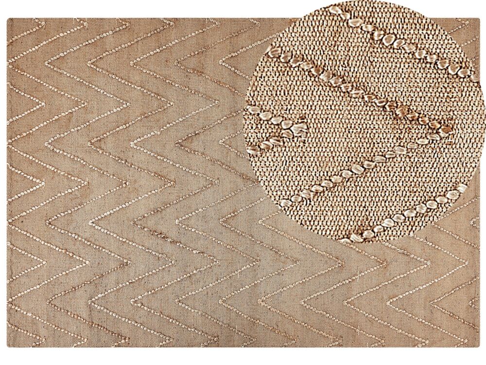 Area Rug Beige Jute Cotton 160 X 230 Cm Rectangular Geometric Pattern Handwoven Boho Style Bedroom Living Room Beliani