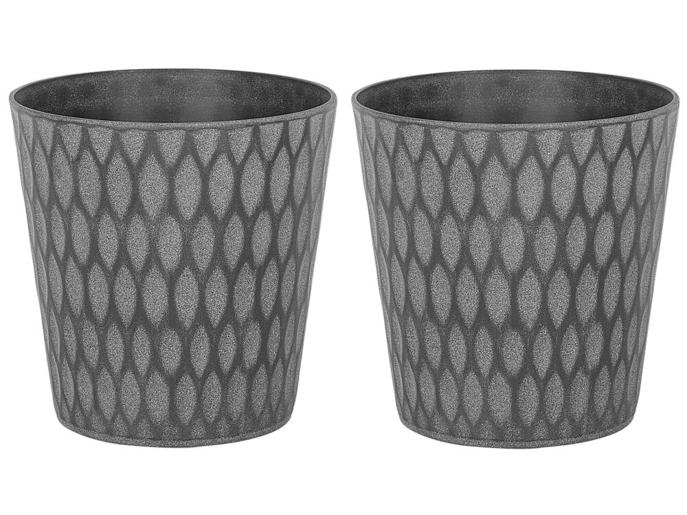 Set Of 2 Plant Pots Planters Dark Grey Fibre Clay Outdoor Resistances 36 X 36 Cm All-weather Beliani