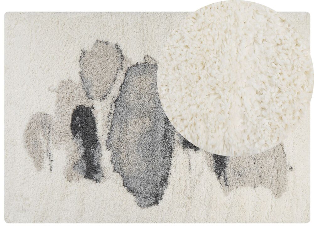 Shaggy Area Rug White And Grey 160 X 230 Cm Abstract High-pile Machine-tufted Rectangular Carpet Beliani