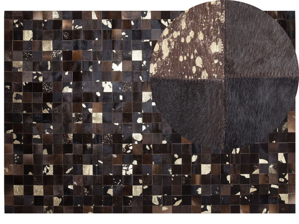 Rug Brown Genuine Leather 160 X 230 Cm Cowhide Multiple Squares Hand Crafted Beliani