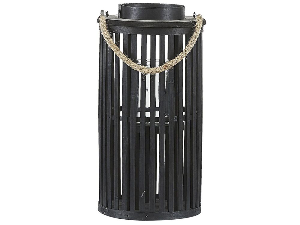 Lantern Black Willow Wood 40 Cm With Candle Holder Natural Boho Style Beliani