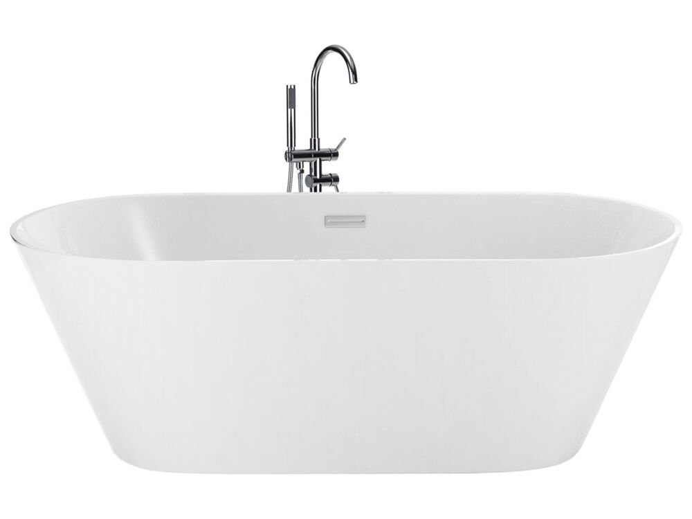 Freestanding Bath White Sanitary Acrylic Single 150 X 75 Cm Oval Shape Overflow System Modern Design Beliani