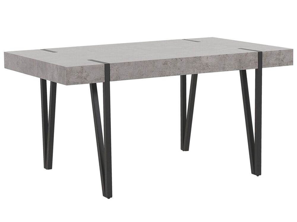 Dining Table Concrete Effect Mdf Top Black Metal Hairpin Legs 150 X 90 Cm Rectangular Industrial Style Beliani
