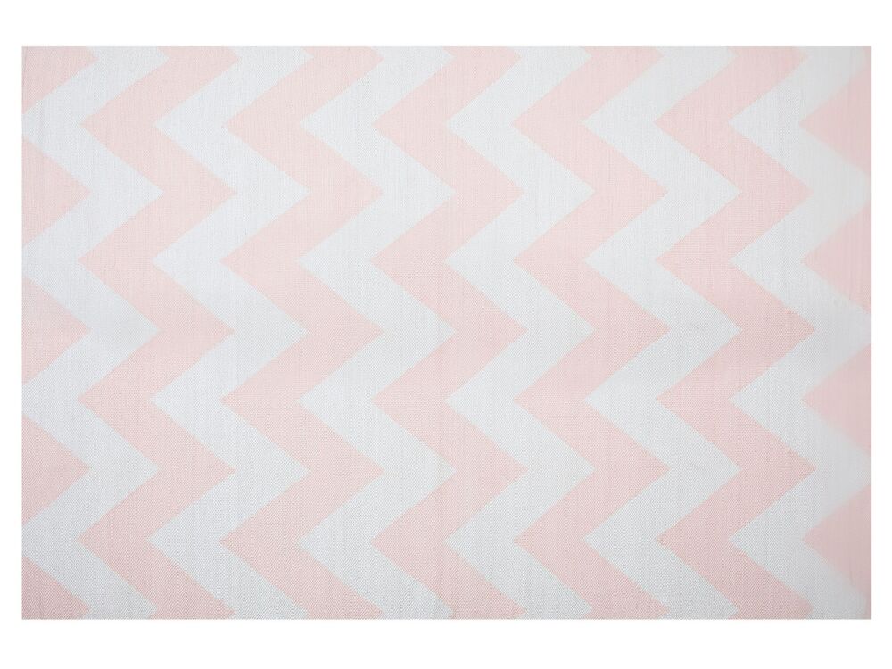 Area Rug Carpet Pink And White Polyester Fabric Chevron Pattern Rectangular 140 X 200 Cm Beliani