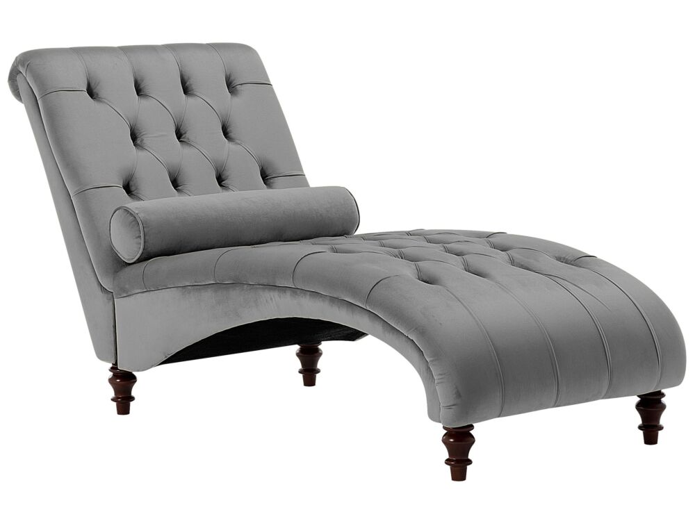 Chaise Lounge Light Grey Velvet Chesterfield Buttoned Modern Living Room Chaise Wooden Legs Beliani