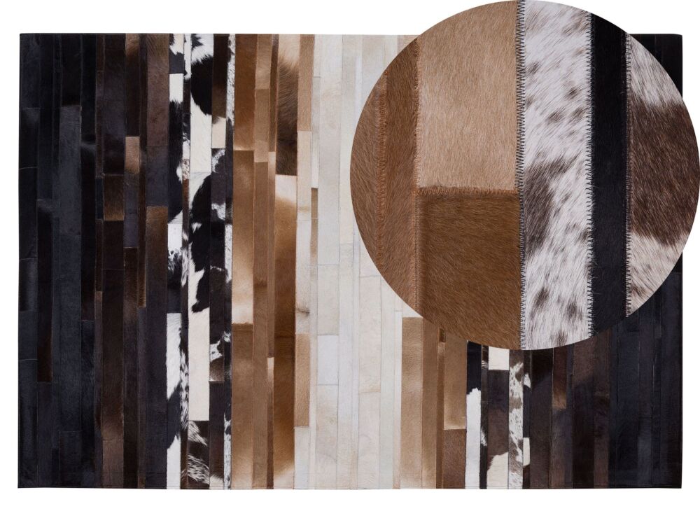 Area Rug Black And Beige Leather 140 X 200 Cm Rectangular Patchwork Handcrafted Beliani