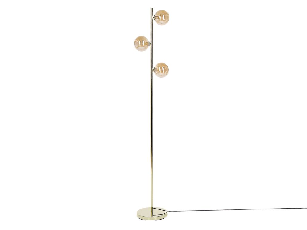 Floor Lamp Gold Steel Glass 3 Round Smoked Shades Modern Glam Design Living Room Lighting Beliani