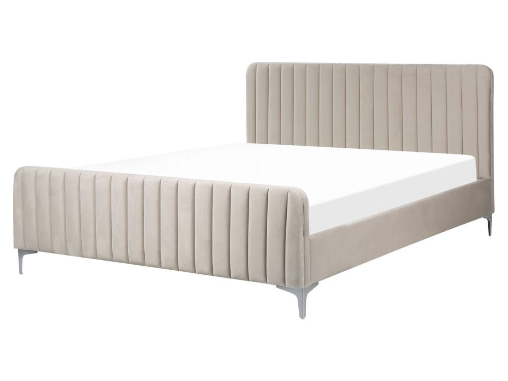 Bed Frame Taupe Velvet Eu Double Size 4ft6 Tufted Headboard Metal Legs Modern Design Beliani