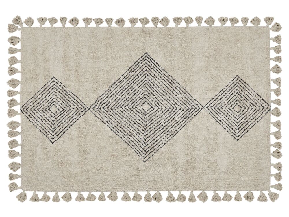 Area Rug Beige Cotton 160 X 230 Cm Rectangular With Tassels Geometric Pattern Boho Oriental Style Beliani