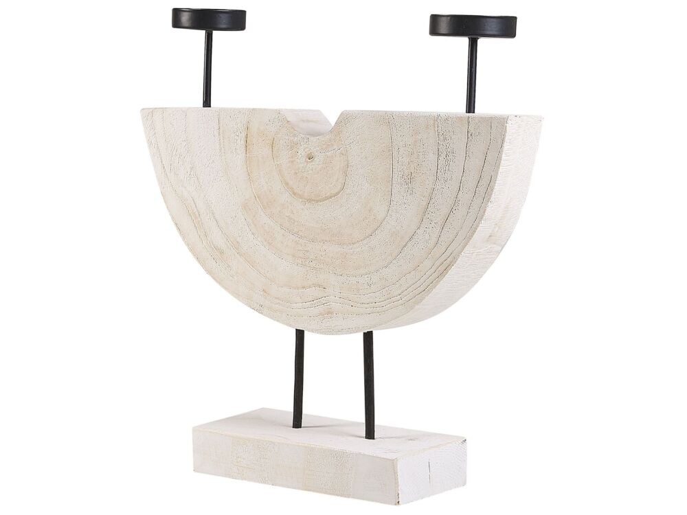 Candleholder White Light Paulownia Wood 2 Tealight Slots Stand Handmade Natural Rustic Beliani