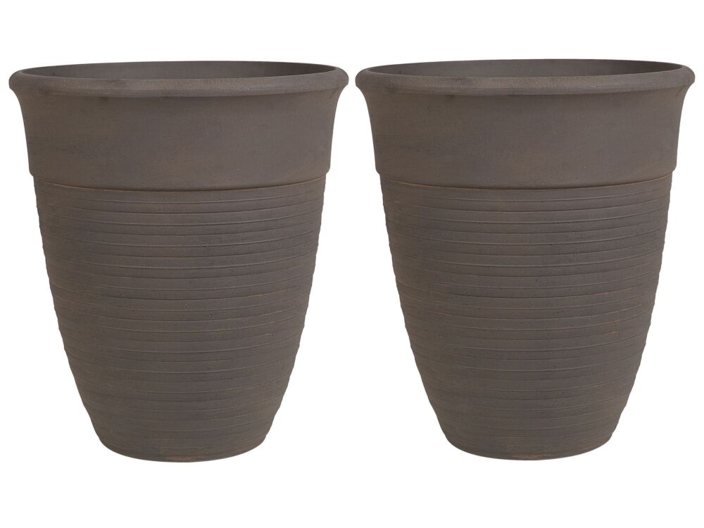 Set Of 2 Plant Pots Planter Solid Brown Stone Mixture Polyresin Square Ø 50 Cm All-weather Beliani