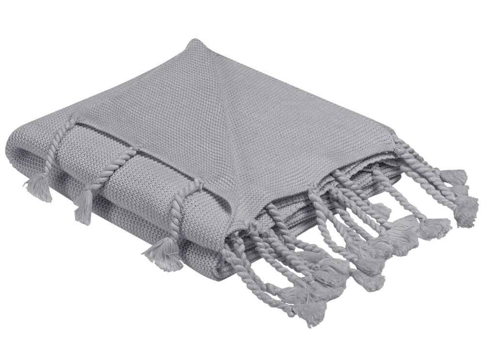 Blanket Grey Cotton 125 X 150 Cm Bed Throw Boho Beliani