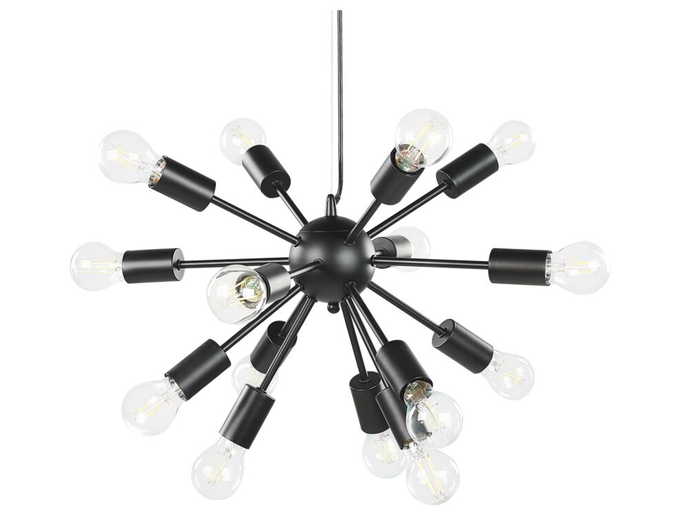 Pendant Lamp Black Metal115 Cm 15-lightbulb Fixture Exposed Ambient Lighting Beliani