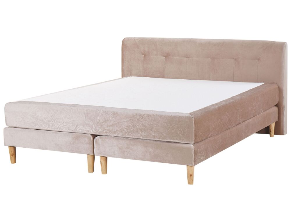 Divan Bed Beige Velvet Upholstery Eu Super King Size 6ft Continental With Mattress Headboard Box Springs Beliani