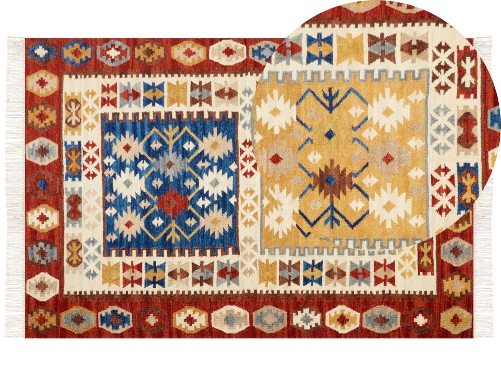 Kilim Area Rug Multicolour Wool 200 X 300 Cm Hand Woven Flat Weave Oriental Pattern With Tassels Traditional Living Room Bedroom Beliani