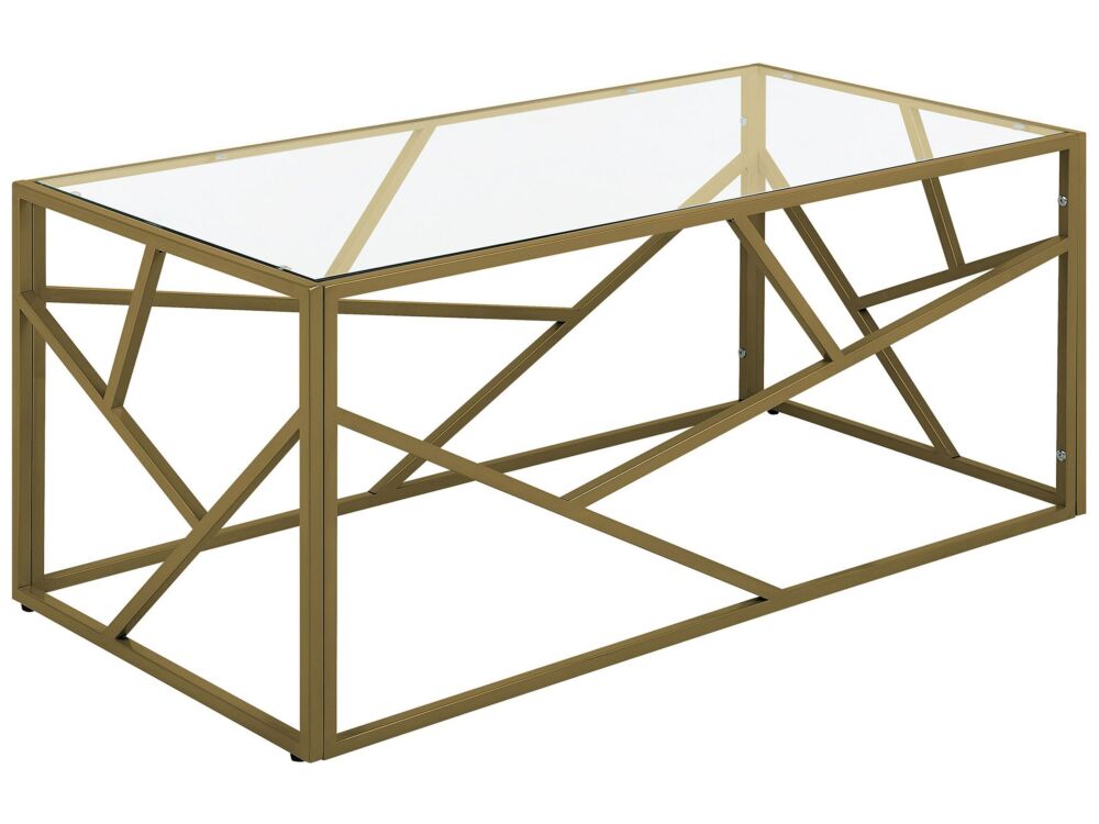 Coffee Table Gold Metal Frame Glass Top Geometric Glam Design Beliani