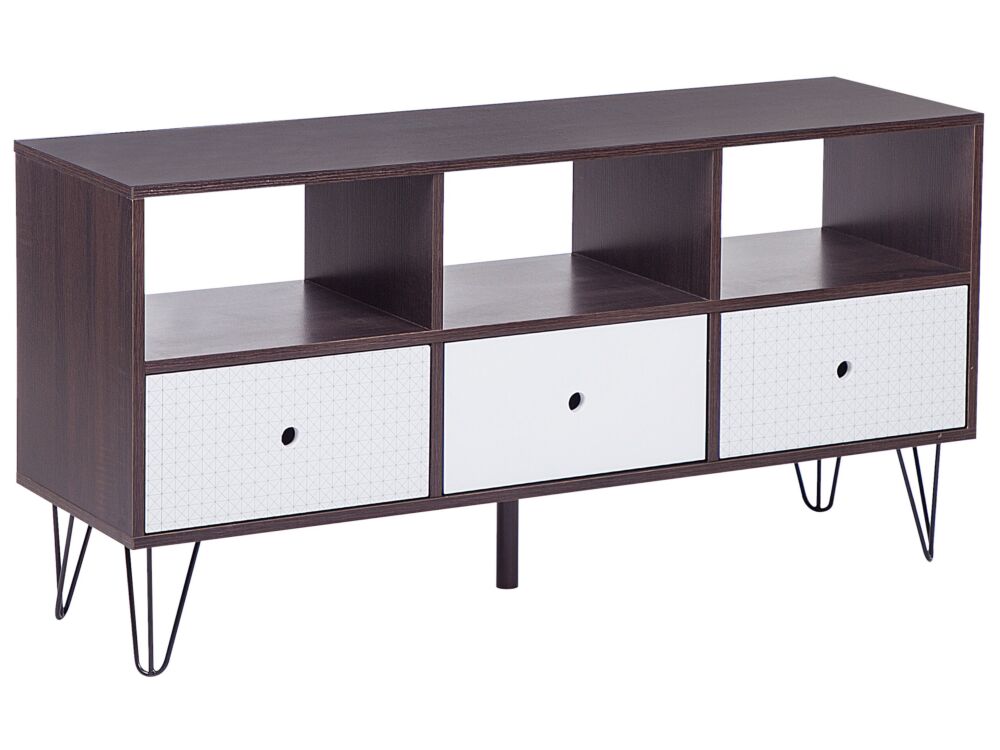 Tv Stand Dark Wood With White For Up To 50ʺ Tv Media Unit With 3 Drawers Shelves Beliani