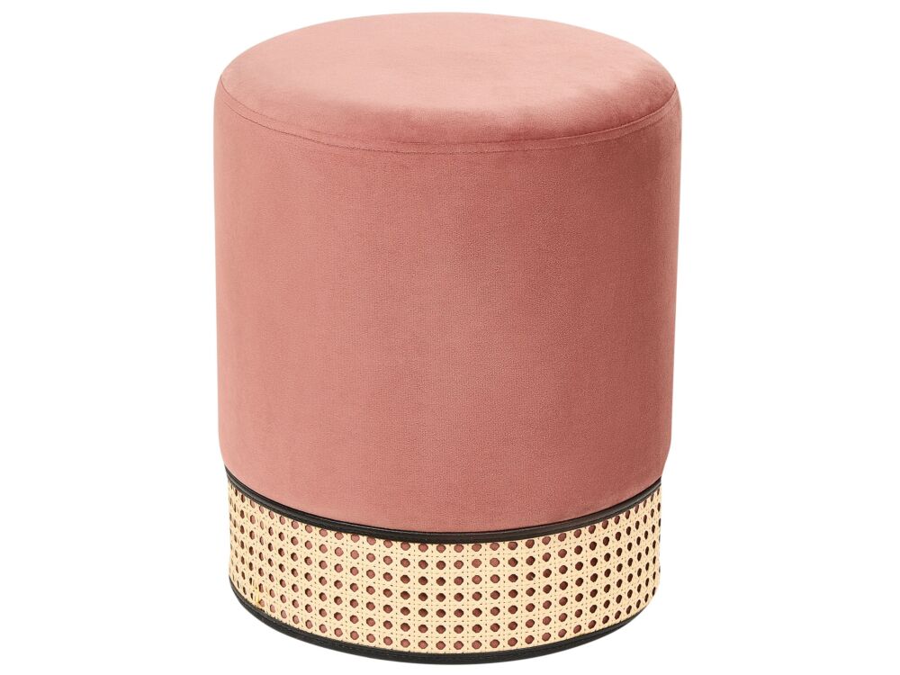 Pouffe Pink Upholstered Velvet Rattan Weave Accent Ring Glamour Stool Beliani