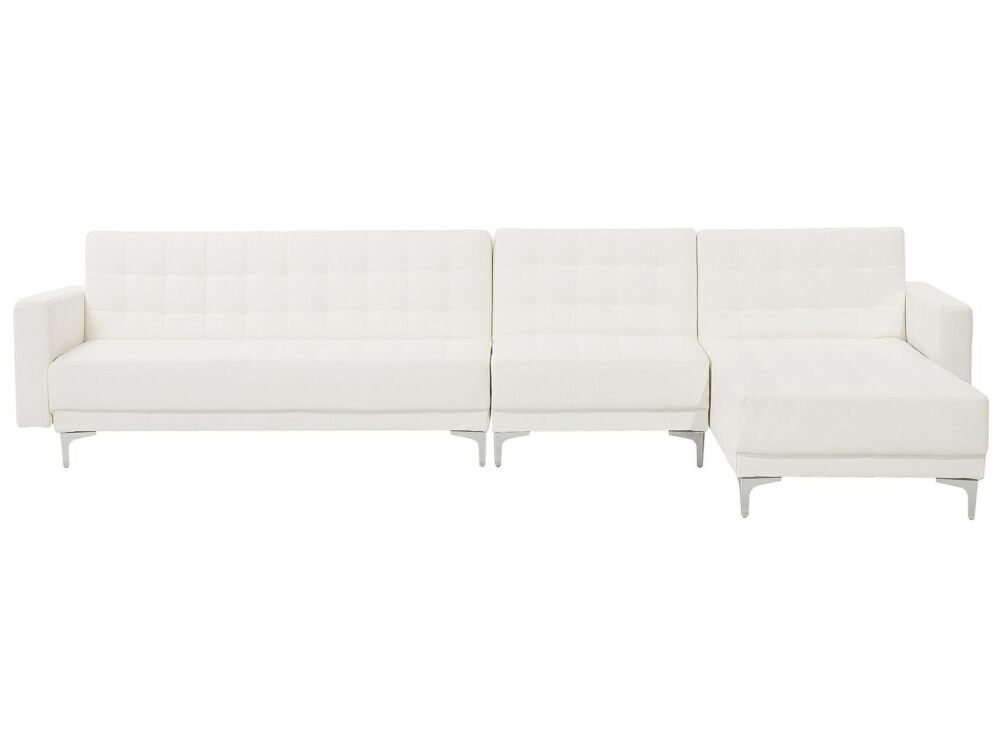 Corner Sofa Bed White Faux Leather Tufted Modern L-shaped Modular 5 Seater Left Hand Chaise Longue Beliani