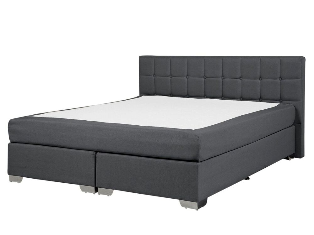 Eu King Size Divan Bed Black Fabric Upholstered 5ft3 Frame With Tufted Headboard And Mattress Beliani