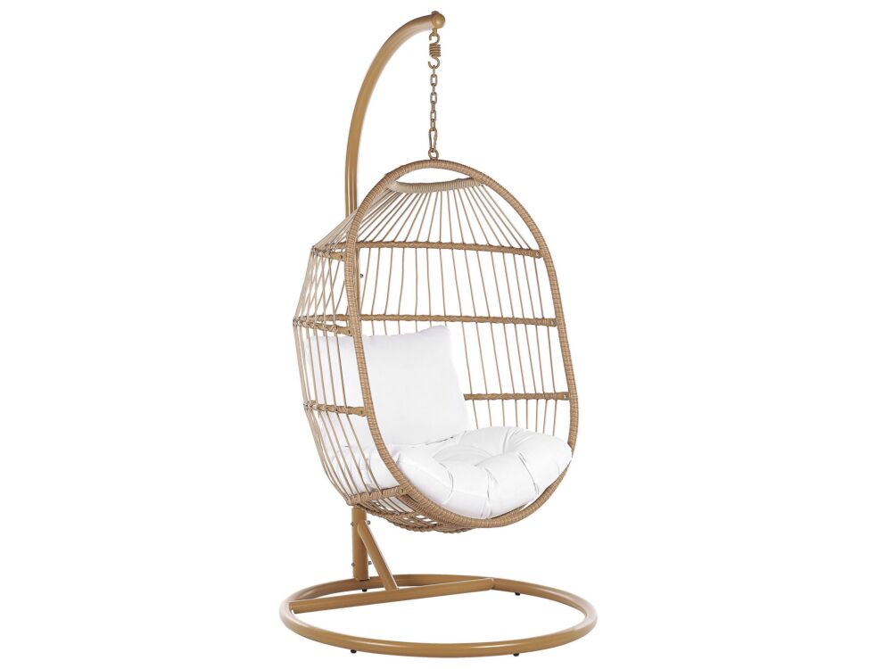 Hanging Egg Chair Beige Rope Seat Steel Stand Soft Cushion Boho Rustic Beliani