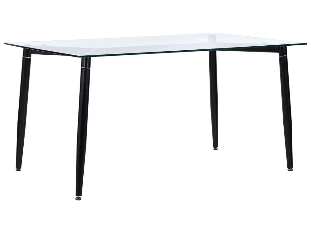 Dining Table Transparent Glass Top Black Metal Legs 150 X 90 Cm Modern Design Rectangular Beliani